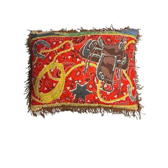Western-Themed Decorative Pillow With Fringe & Cowboy Accessories Pattern - Picture 2 of 2